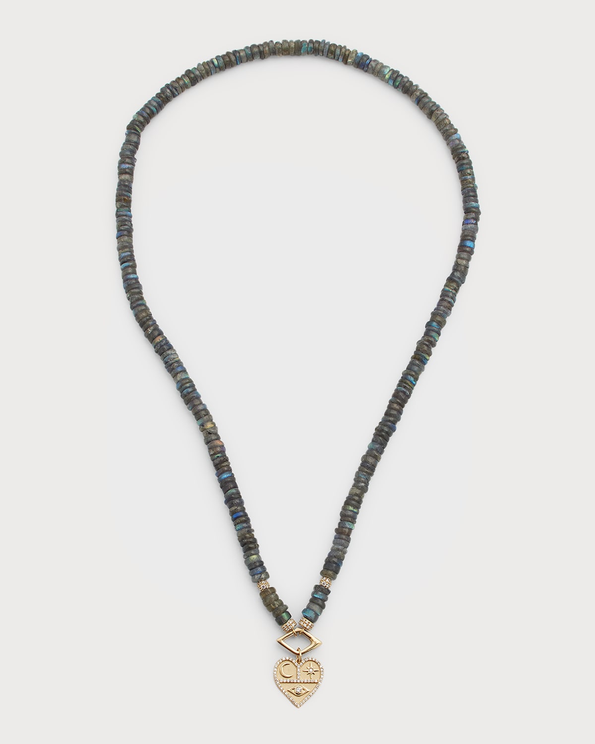 14K Diamond and Labradorite Necklace with Icon Heart Charm