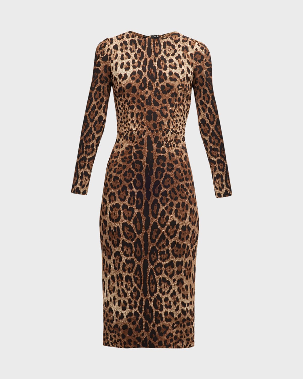 Dolce & Gabbana Leopard Print Long Sleeve Cady Midi Dress In Lightbrown
