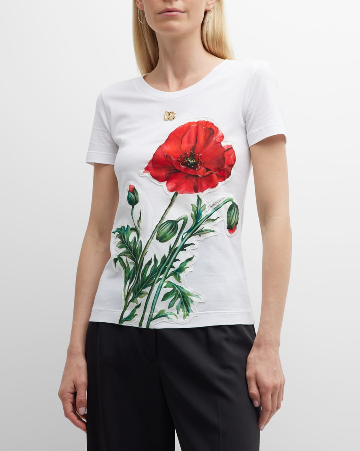 Dolce & Gabbana T-shirt Aus Baumwoll-jersey Mit Floralem Print In White