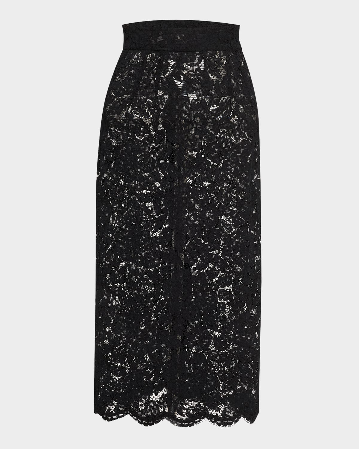 Shop Dolce & Gabbana Lace Scalloped-hem Midi Skirt In Black