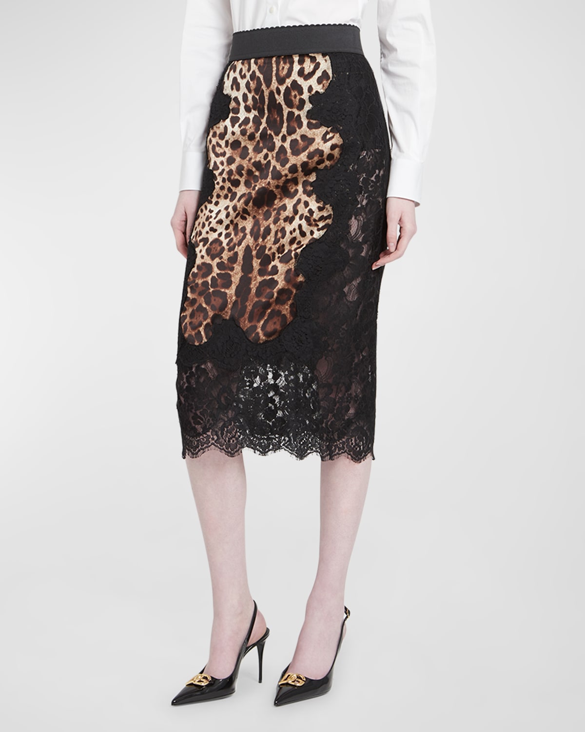 Dolce&Gabbana Leopard-Print Insert Lace Midi Skirt
