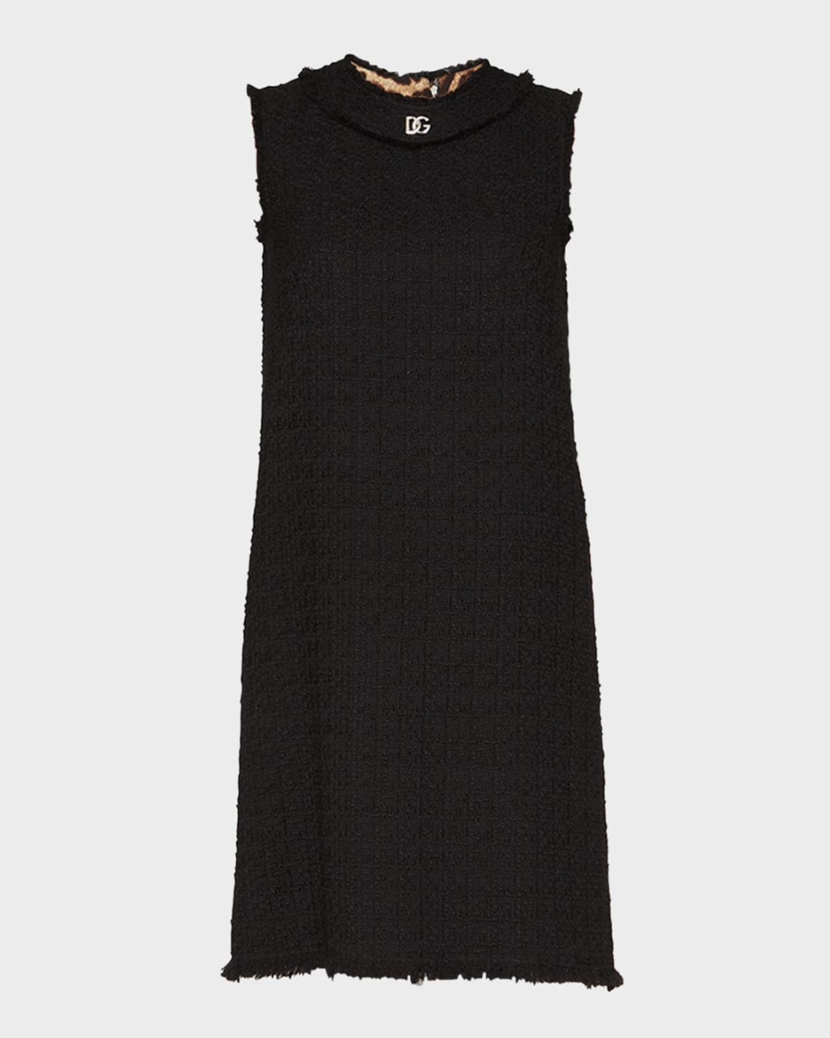 Shop Dolce & Gabbana Raw-edge Tweed Shift Dress In Black