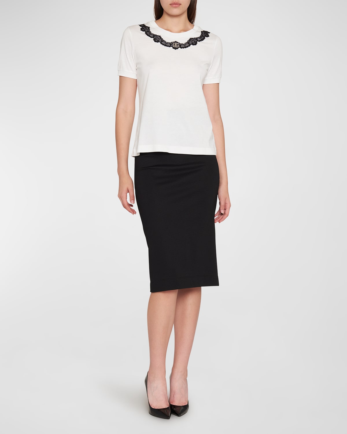Dolce & Gabbana Lace-trimmed Cotton T-shirt In White