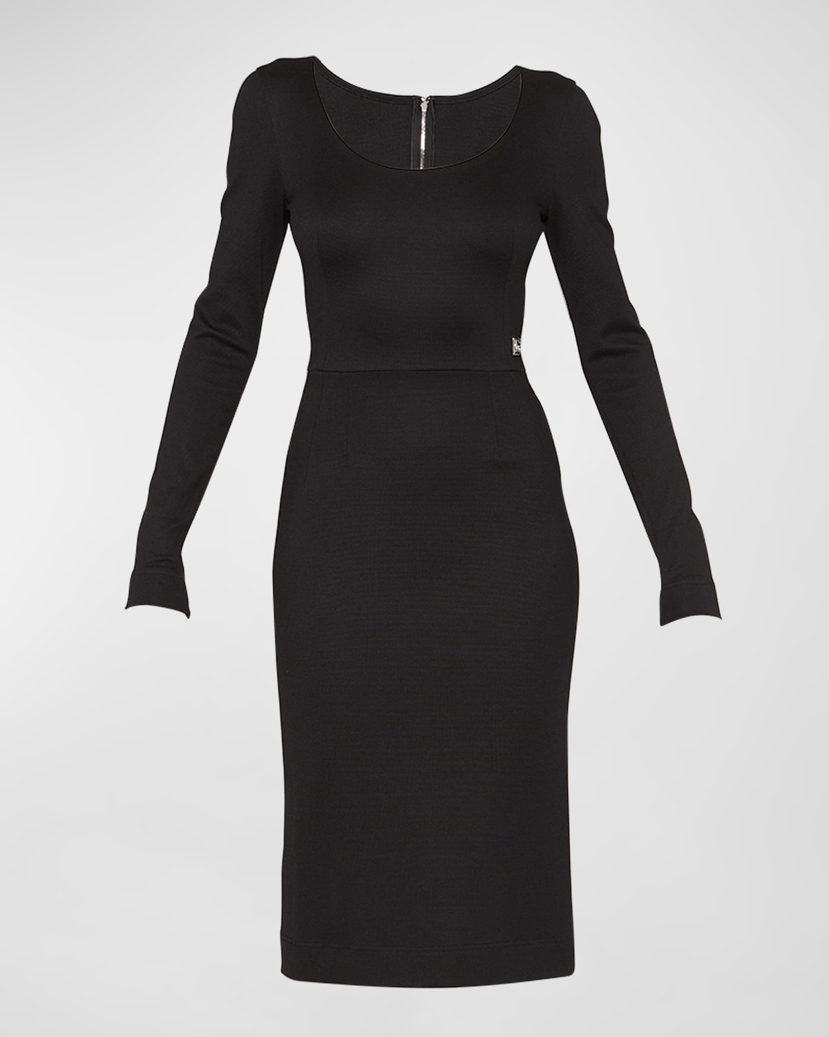 Shop Dolce & Gabbana Monogram Plaque Midi Sheath Dress In Black