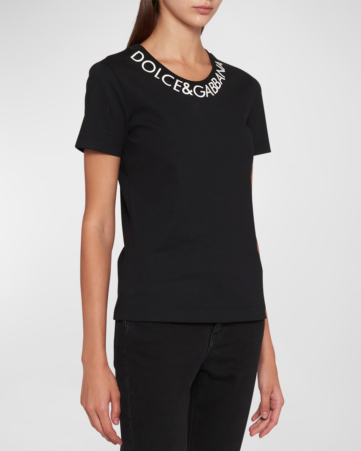 Dolce & Gabbana Logo-print Neck Jersey T-shirt In Nero