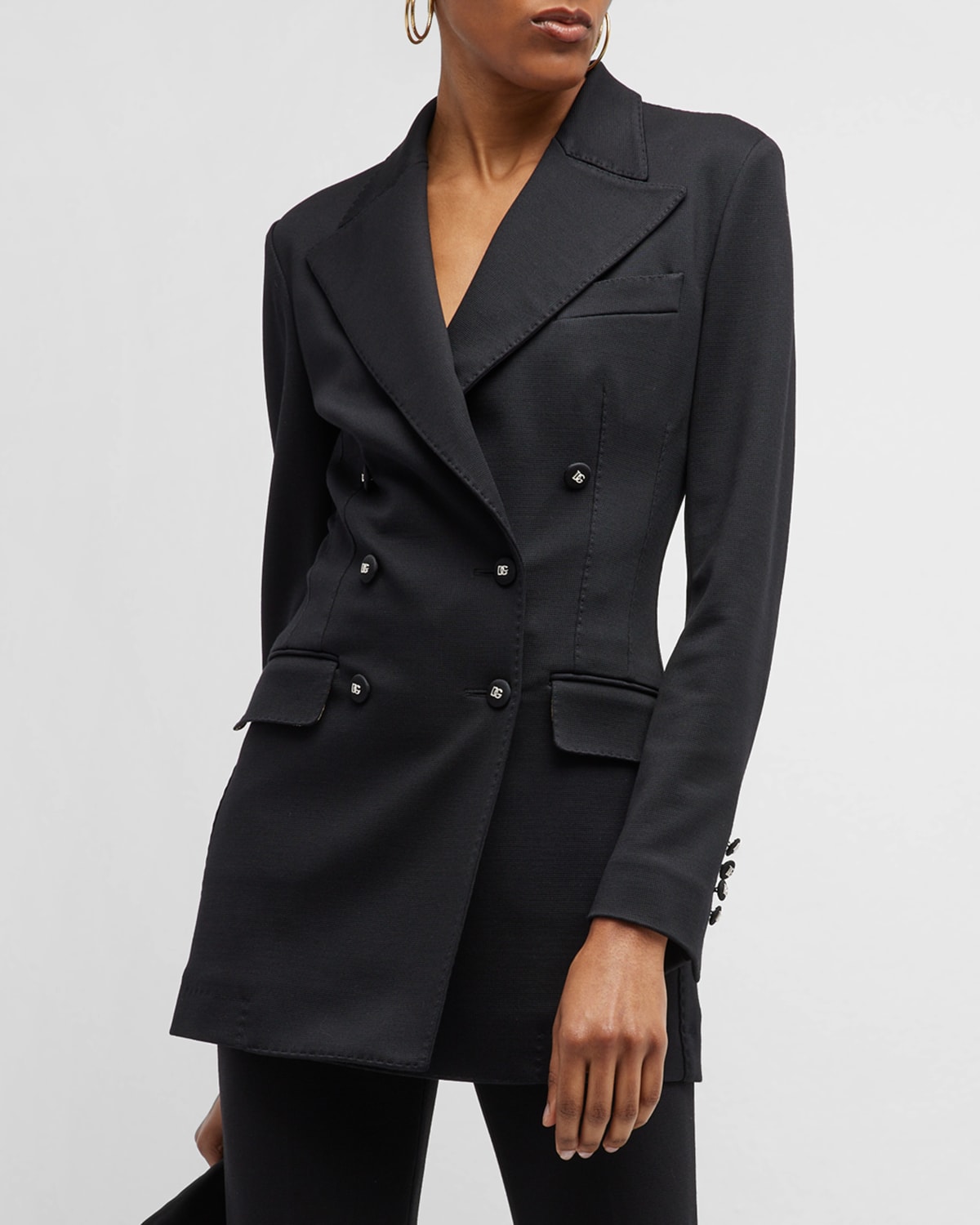 Shop Dolce & Gabbana Long Tailored Blazer Jacket With Button Detail In Black