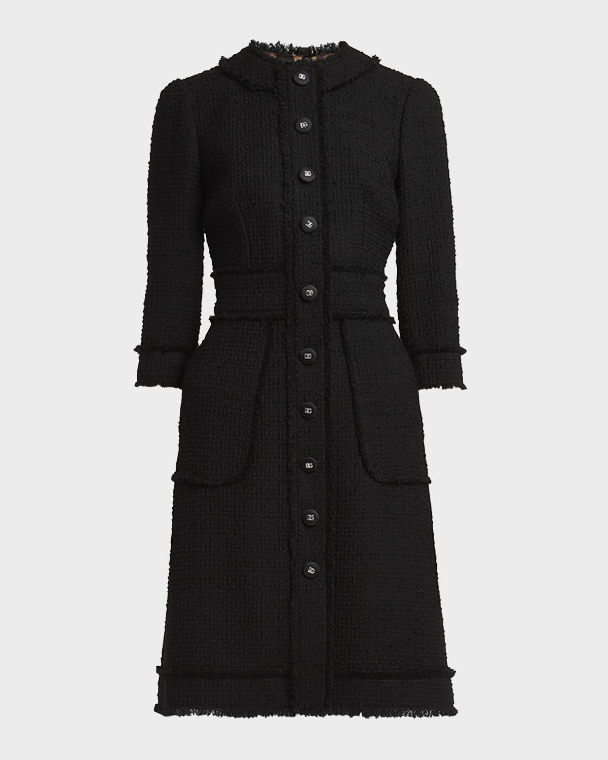 Dolce & Gabbana Raschel Button-embellished Wool-blend Tweed Dress In Black