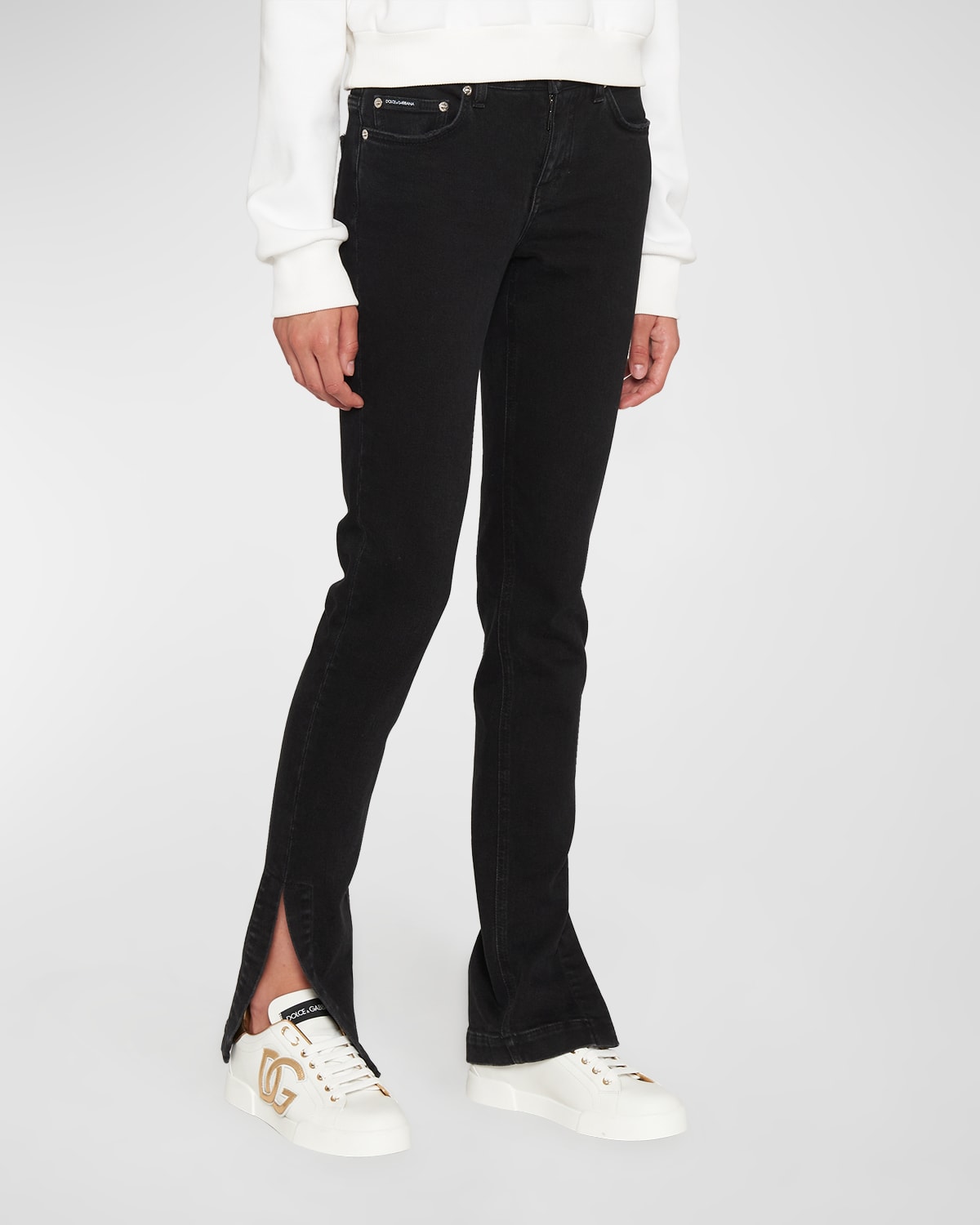 Side Split-Hem Skinny-Leg Jeans