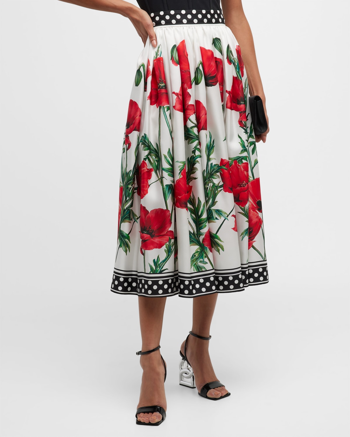 Dolce & Gabbana Silk Printed Midi Skirt In Natwhite