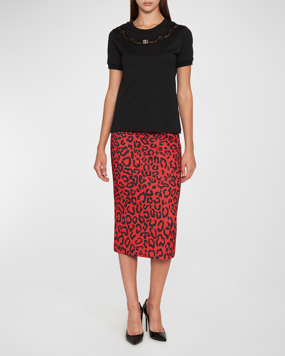 Dolce & Gabbana Black T-shirt With Logo Decorated With Crystals On The Front In Cotton Woman In Black