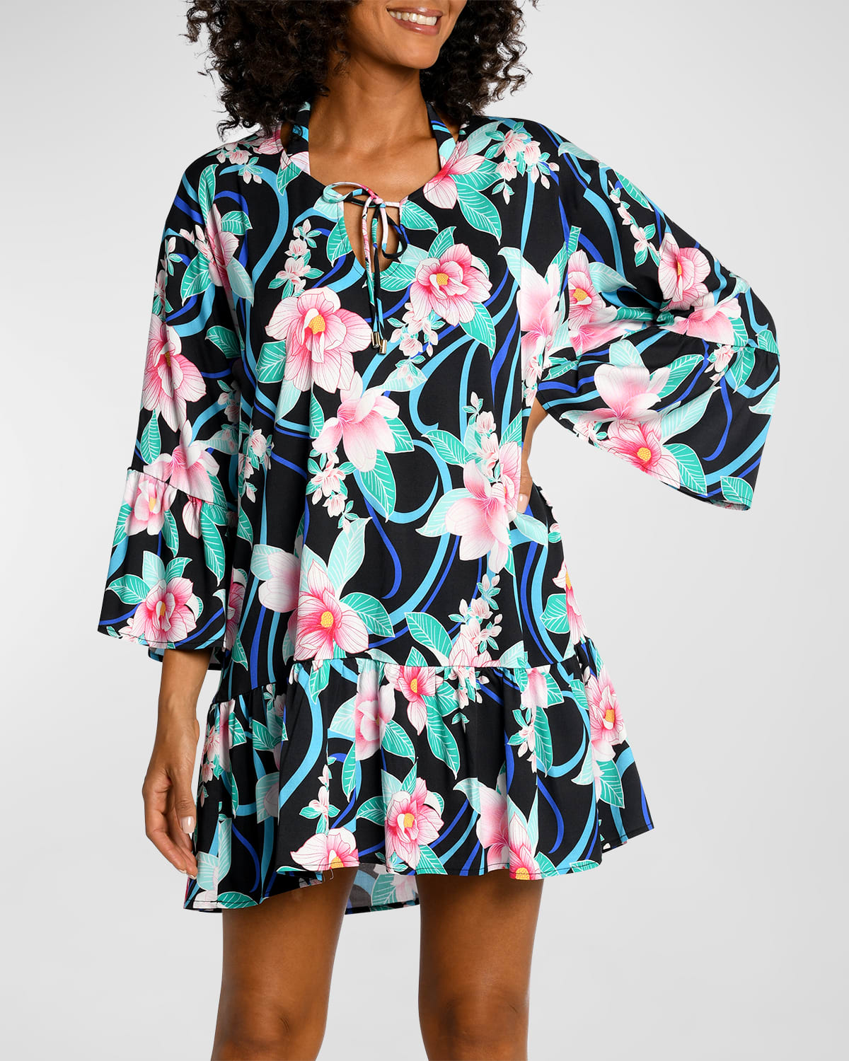 La Blanca Nightfall Flounce Tunic In Black