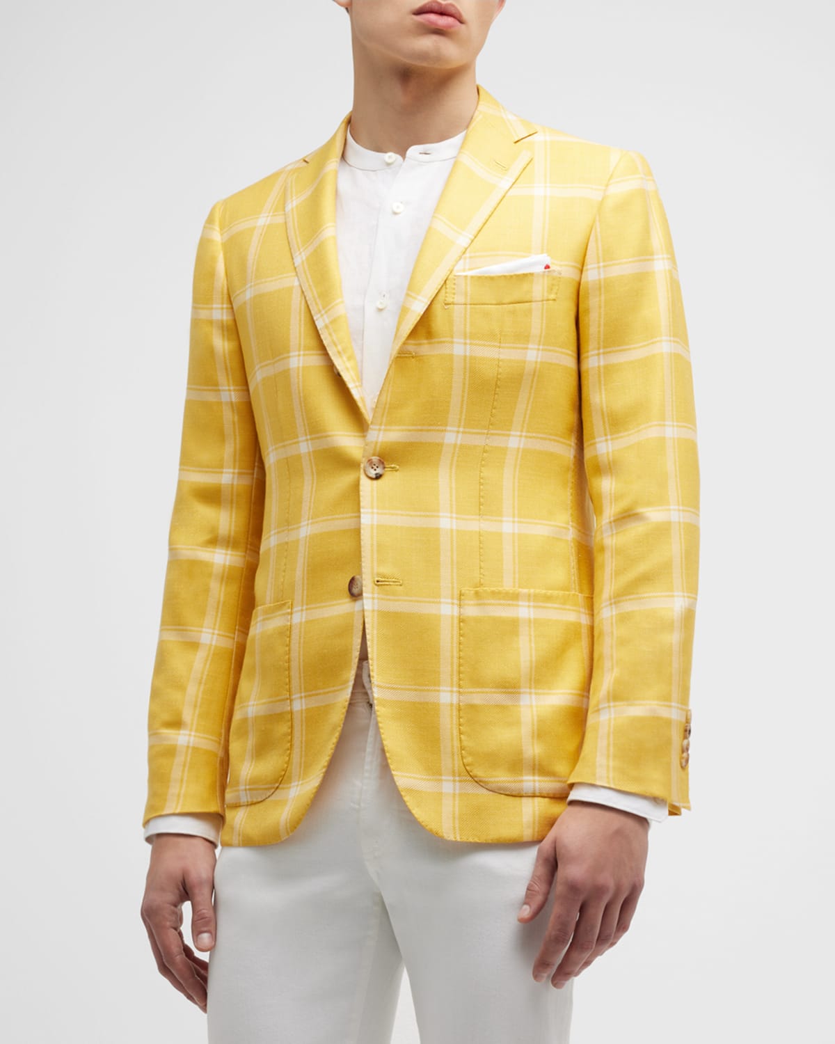 Men's Windowpane Cashmere-Silk Sport Coat
