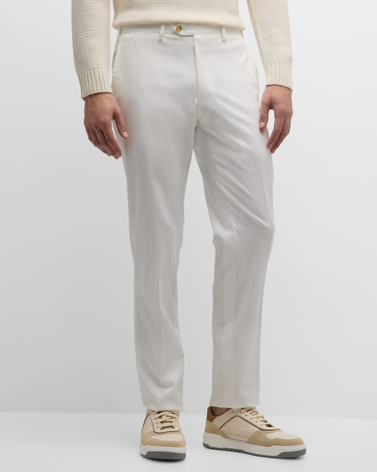 Men's Solid Cotton-Blend Trousers