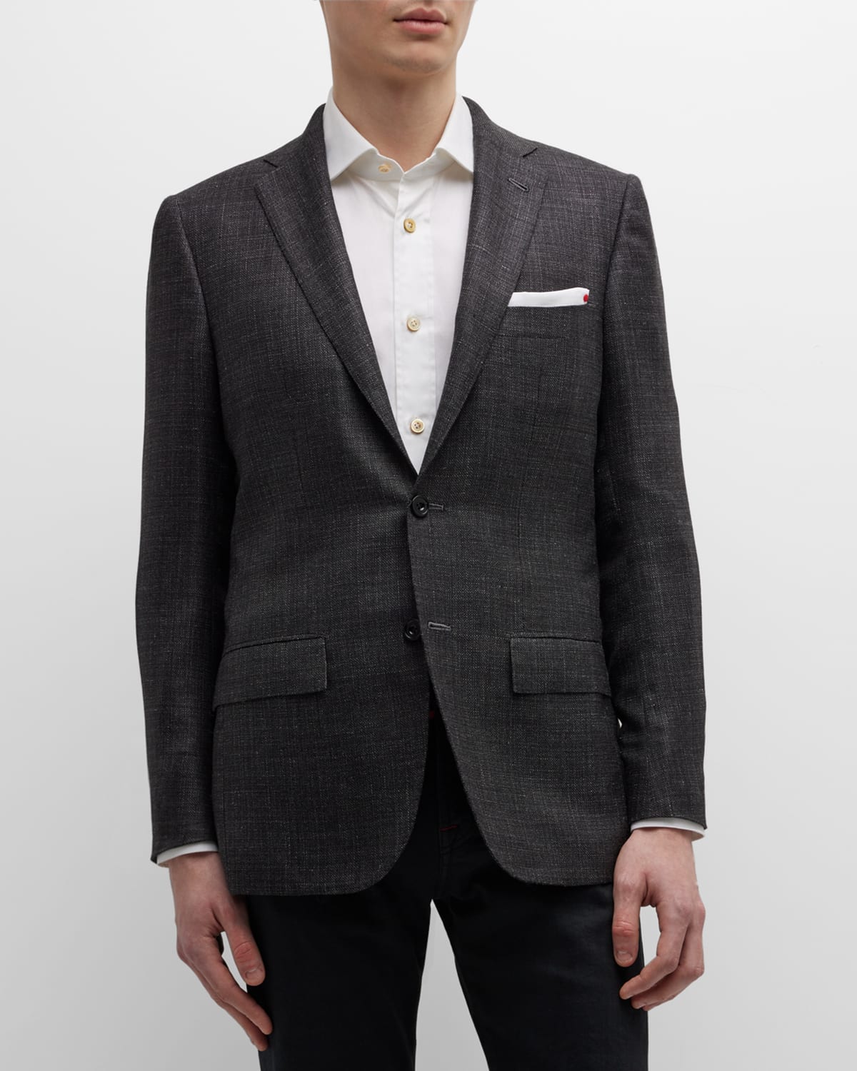 Shop Kiton Men's Textured Cashmere-silk Blazer In Dk Gray