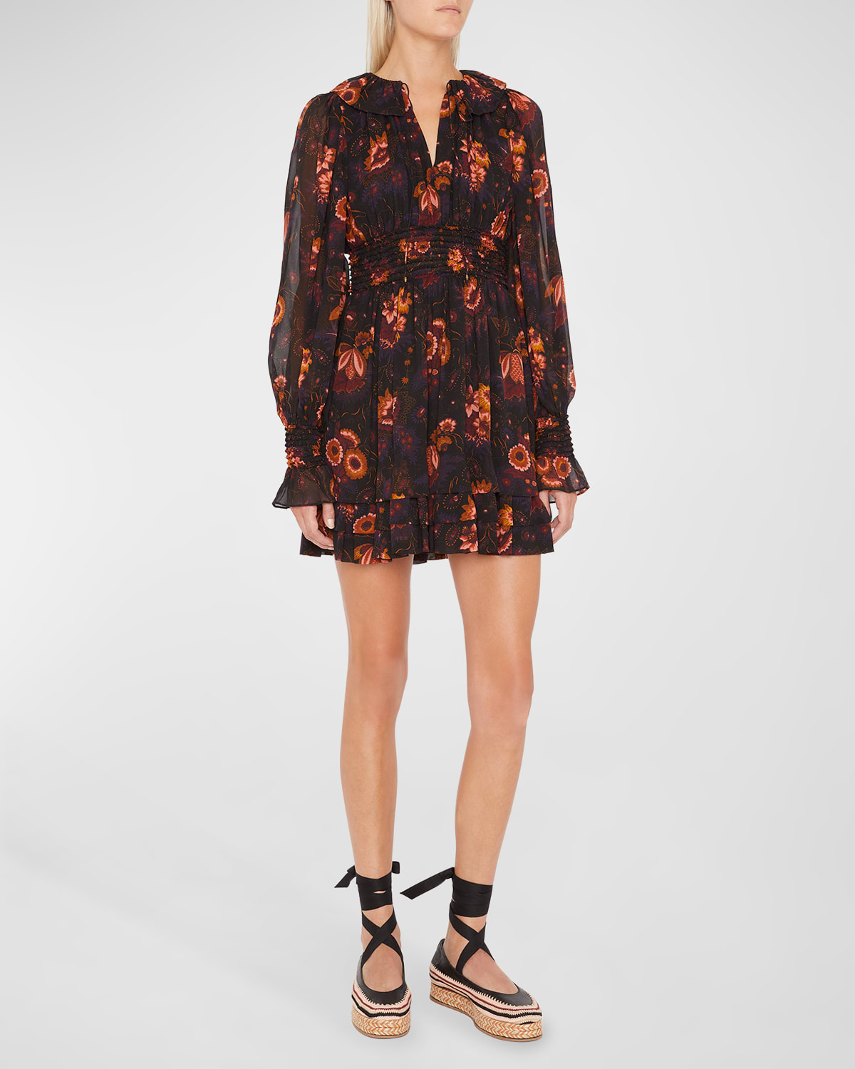 Ulla Johnson Adara Tiered-ruffle Mini Silk Dress In Valerian
