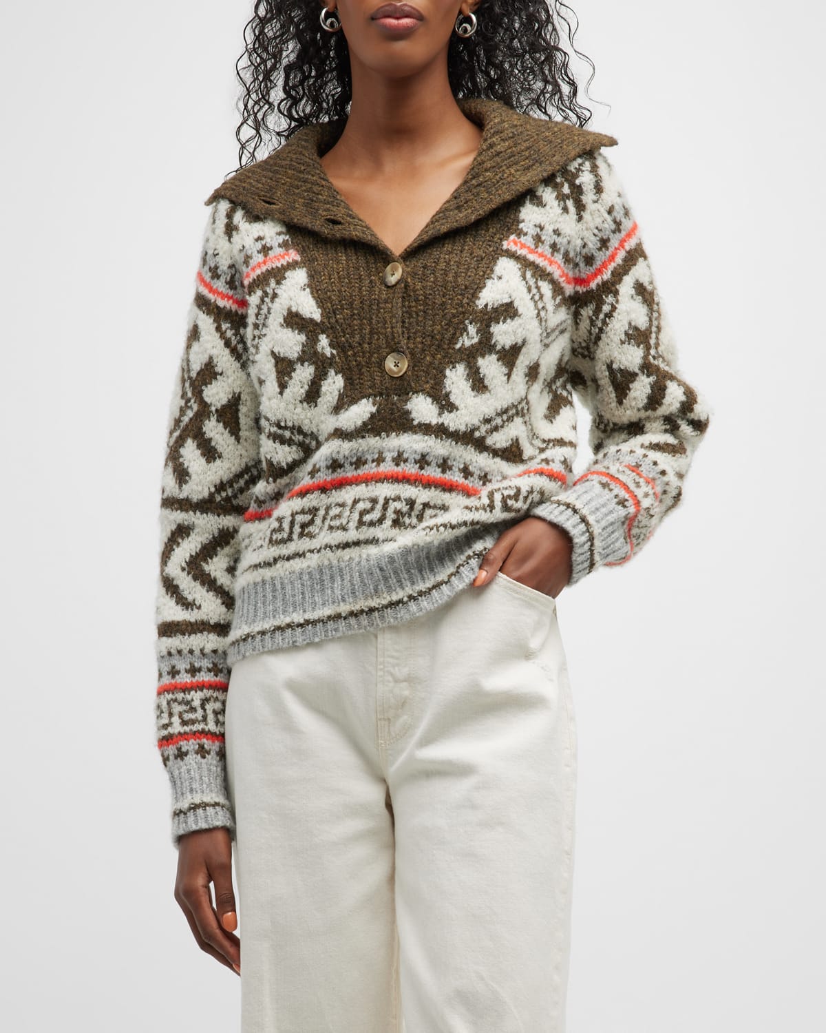 Mother The Buttoned Collar Sweater In Dimestore Cowgirl