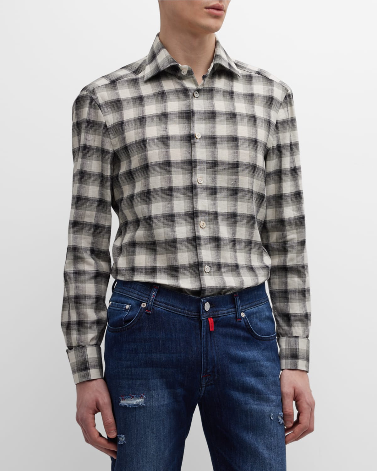 Men's Linen-Blend Check Sport Shirt