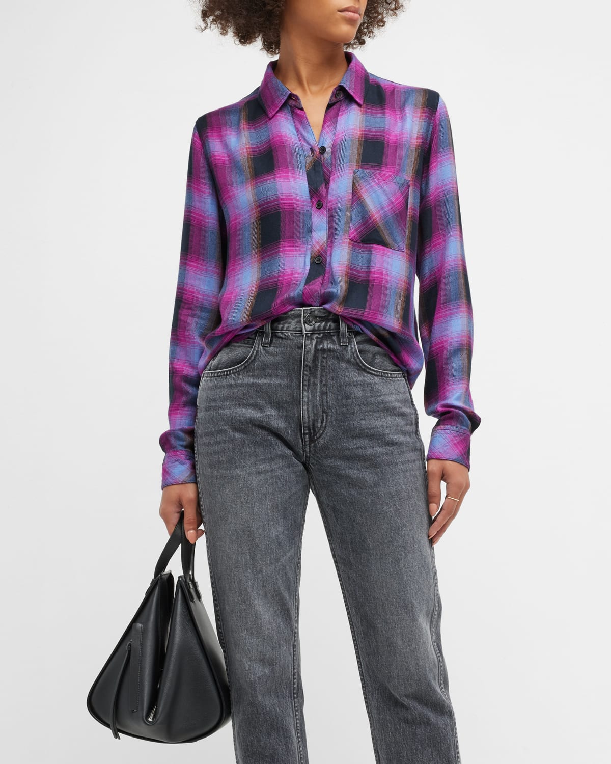 Rails Hunter Plaid Button-front Shirt In Navy Magenta Sky