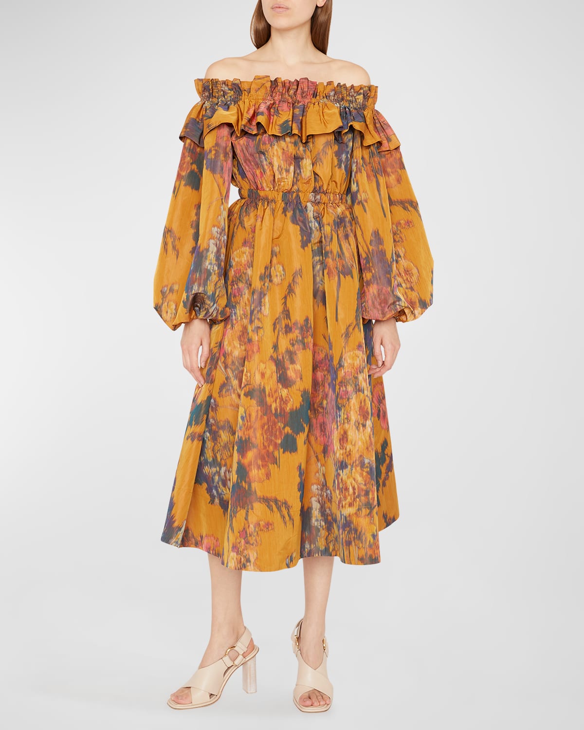Adelina Off-the-Shoulder Midi Ruffle Dress