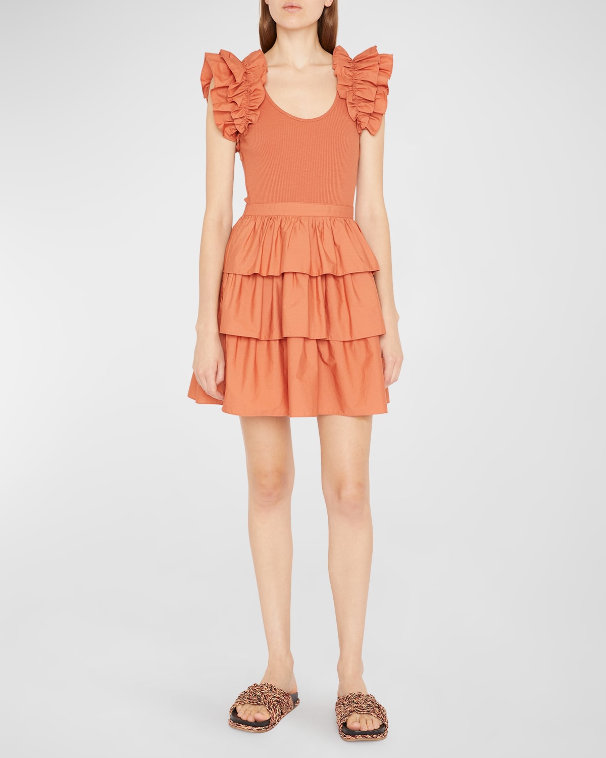 Ulla Johnson Hanna Tiered Ruffle Mini Dress In Auburn