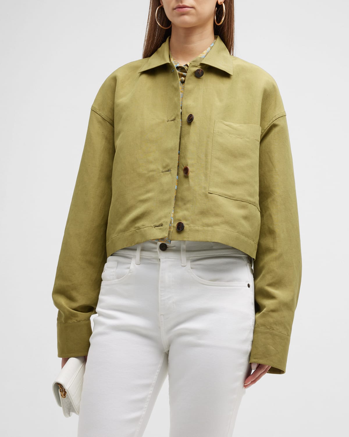 Cropped Button-Down Shirt Jacket
