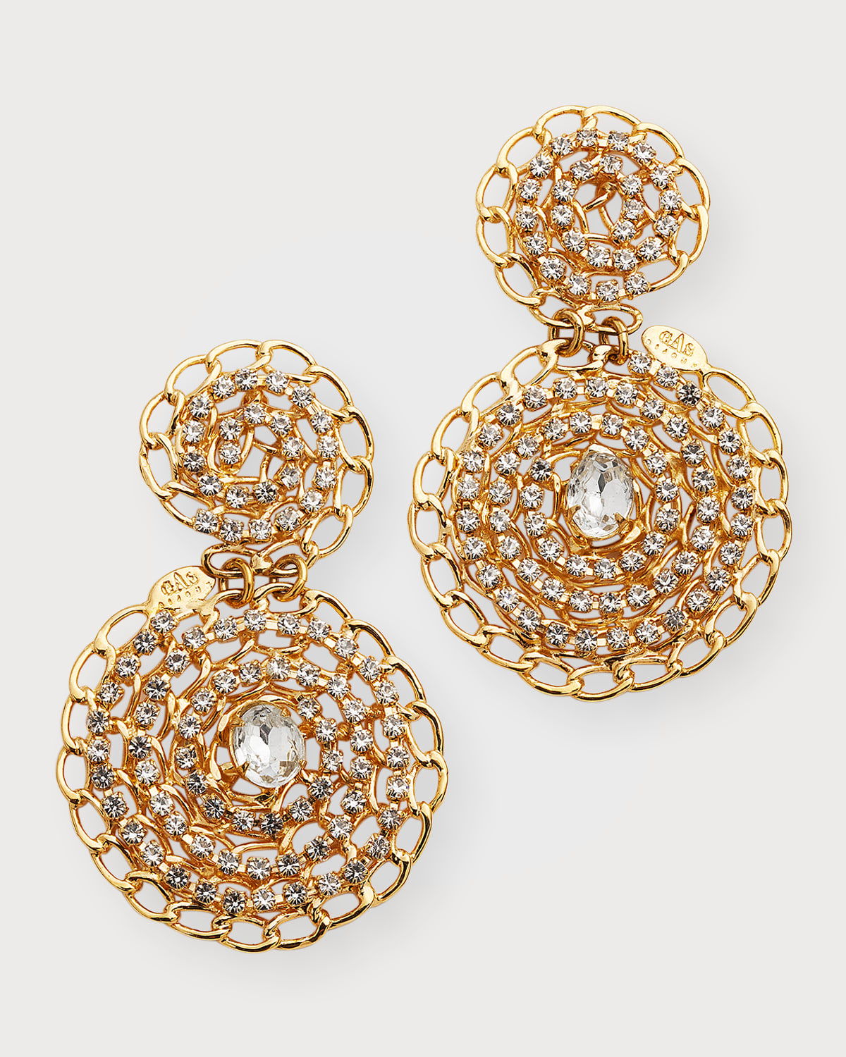Gas Bijoux Onde Gourmette Gold Drop Earrings With Crystals In Yellow White