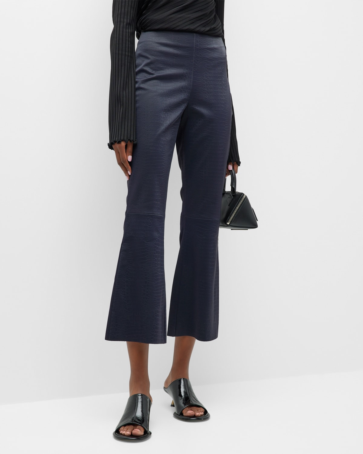 Vegan Leather Cropped Kick Flare Trousers