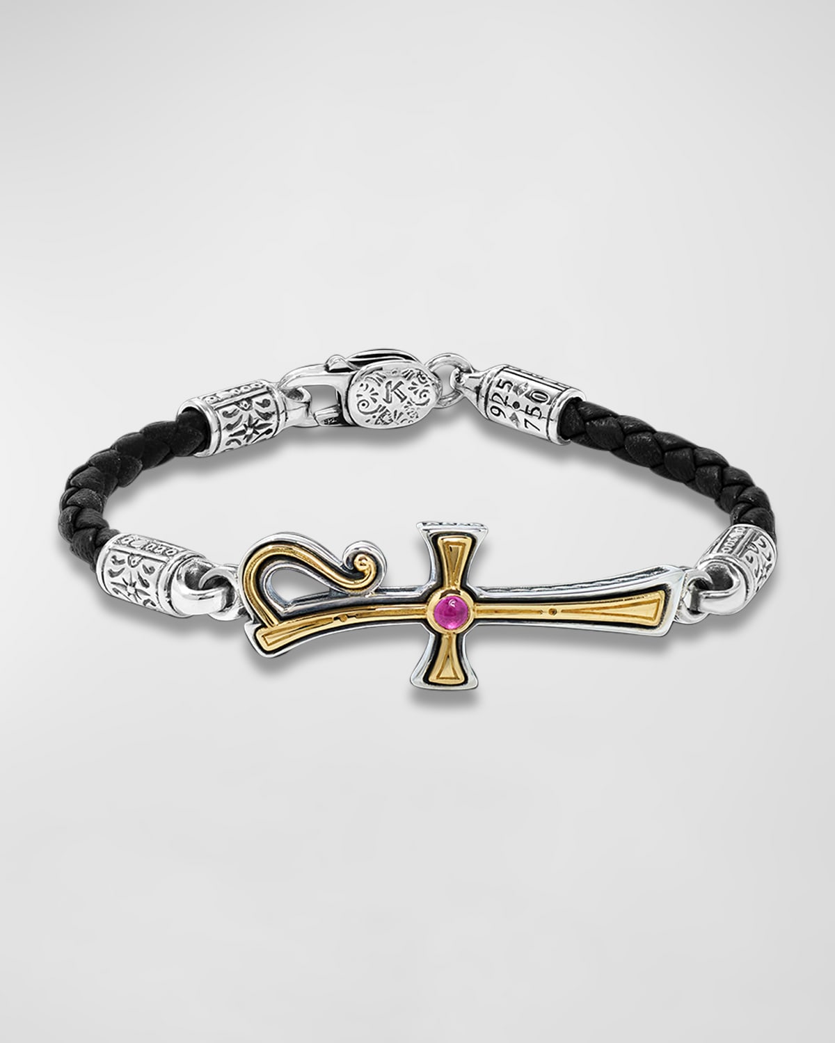 Shop Konstantino Dome Spinel And Black Leather Bracelet In Multi