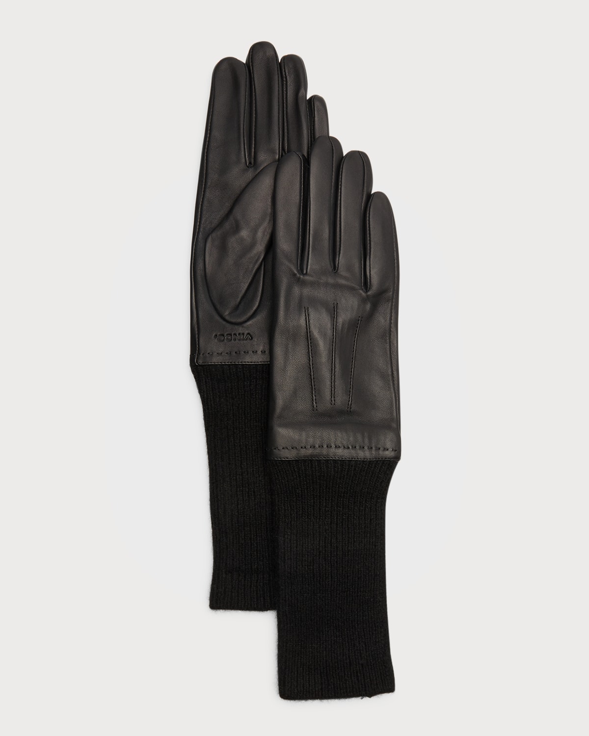 Ribbed Cashmere & Leather Gloves