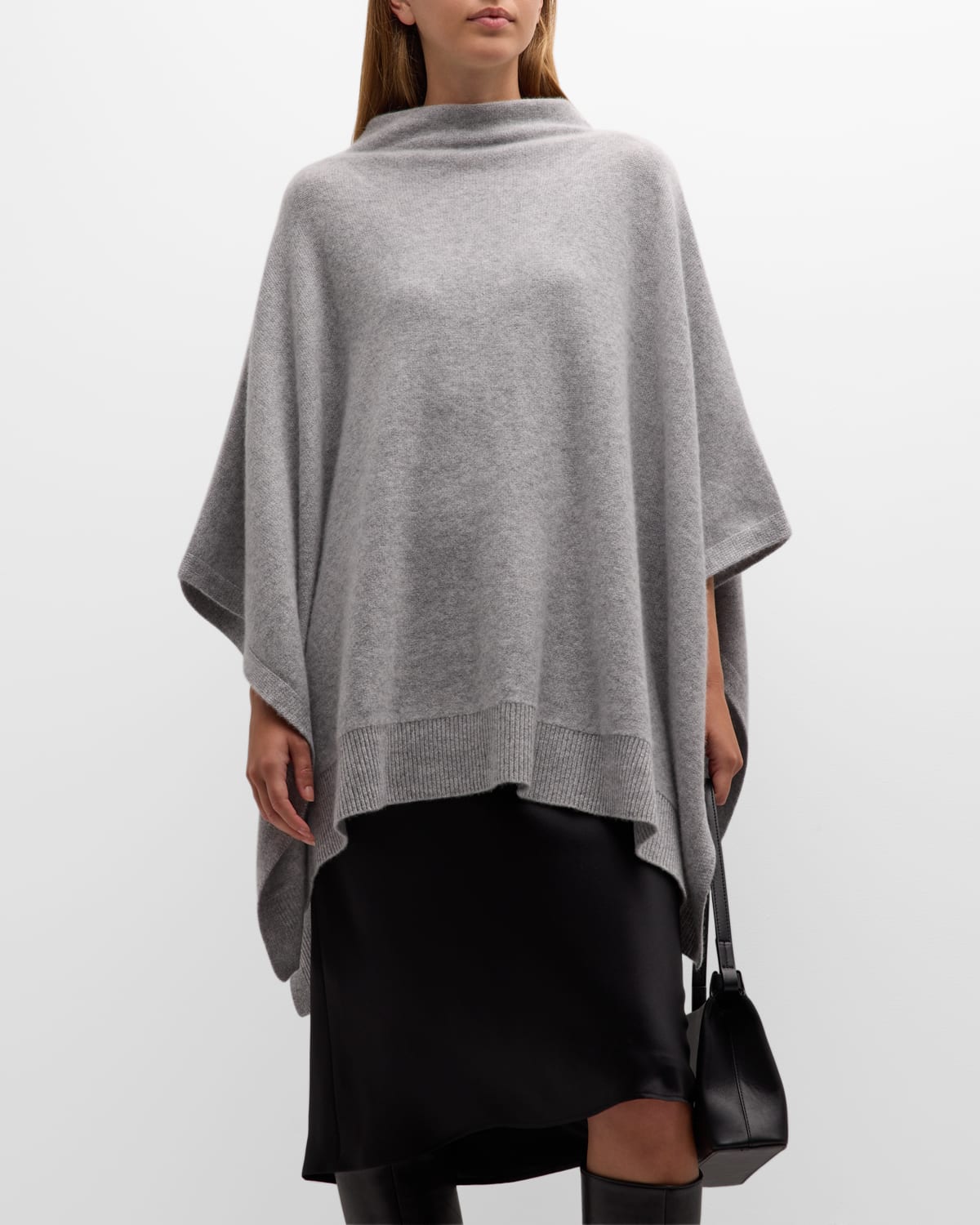 Vince Funnel Neck Knit Cashmere Poncho In 061hgy Grey