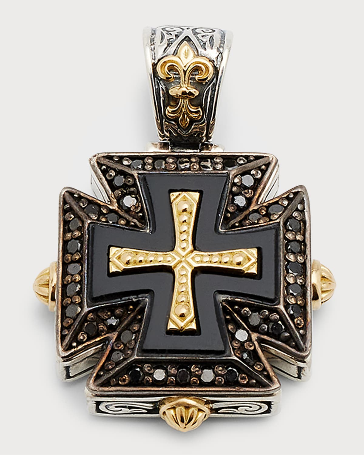 Konstantino Men's Two-tone Black Onyx Cross Pendant With Black Diamonds In Multi