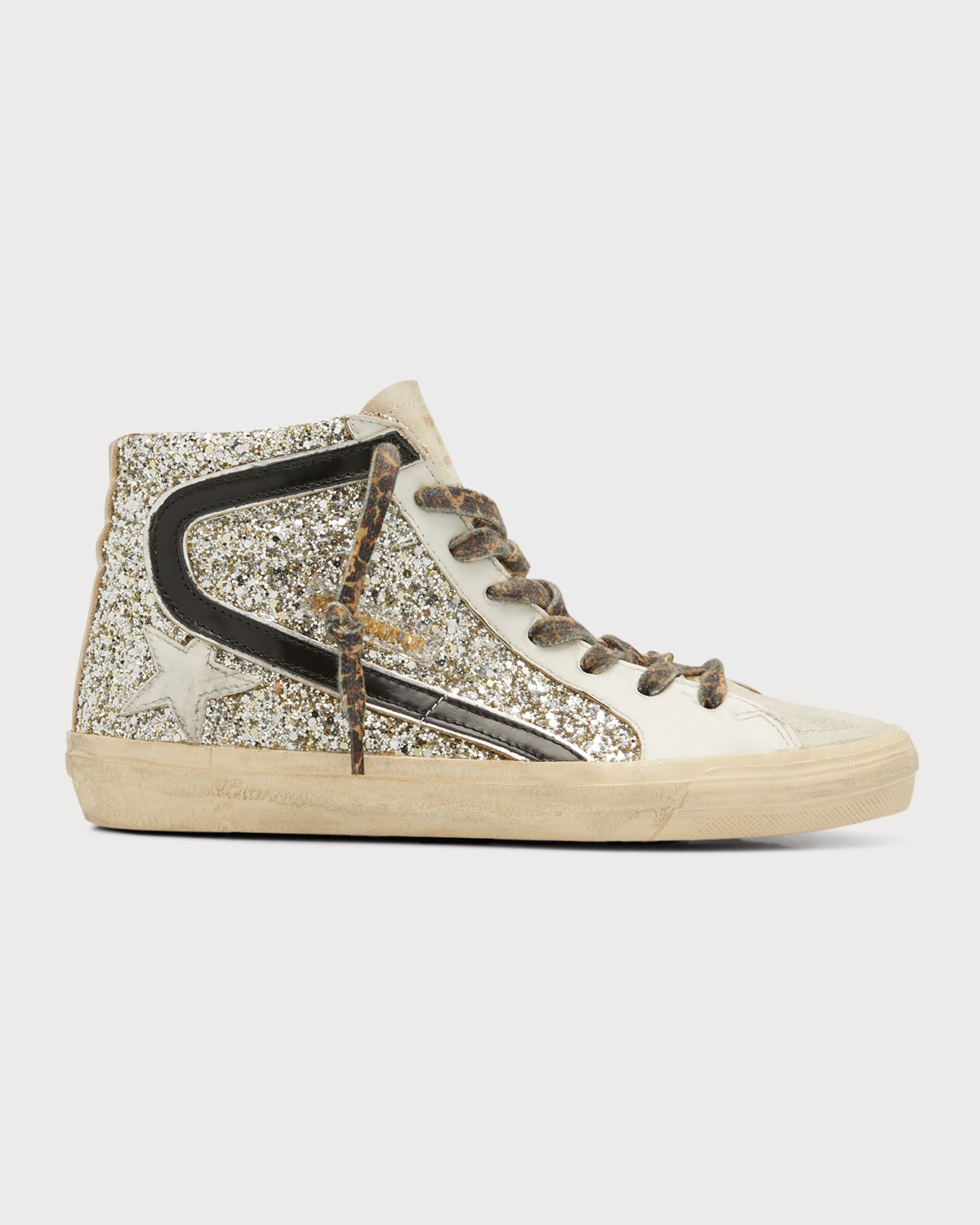 slide mid top glitter leather sneakers