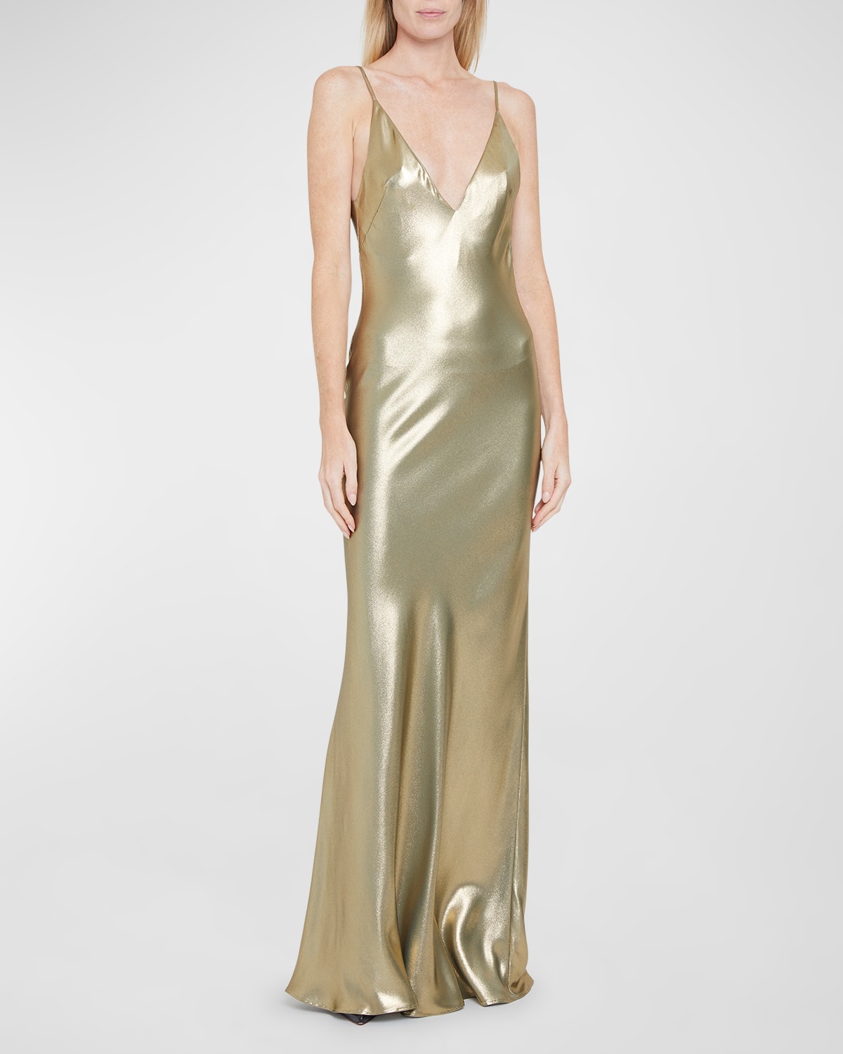 Galvan Ized Plunging Metallic Silk Slip Maxi Dress In 712gold