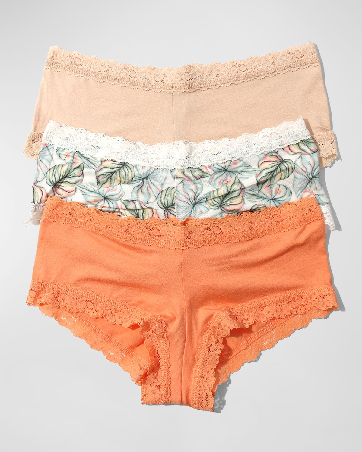 Shop Hanky Panky Dream Lace-trim Boyshorts 3-pack In Florence,begonia Leaf,chai