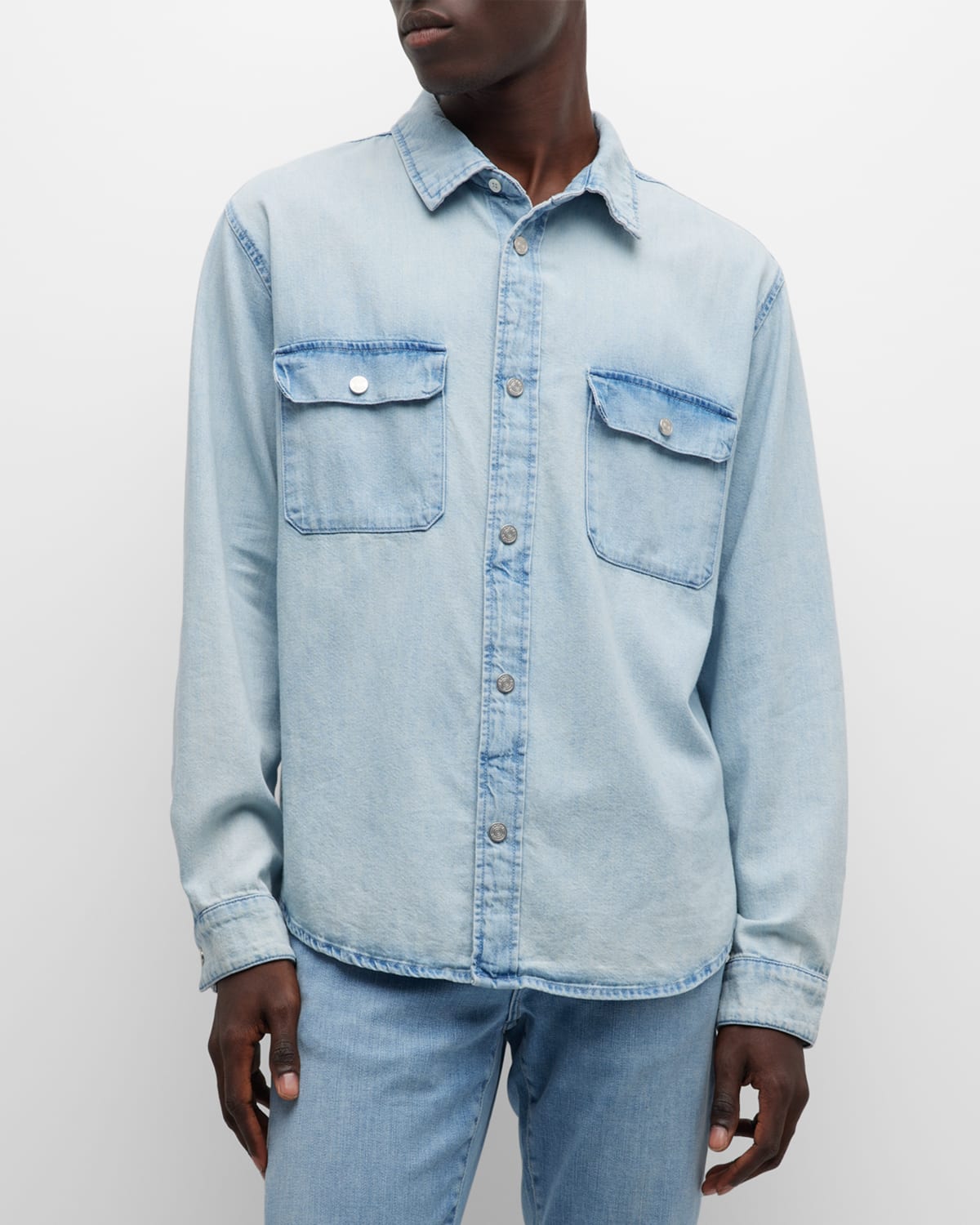 Shop Frame Men's Chambray 2-pocket Sport Shirt In Sunbleached