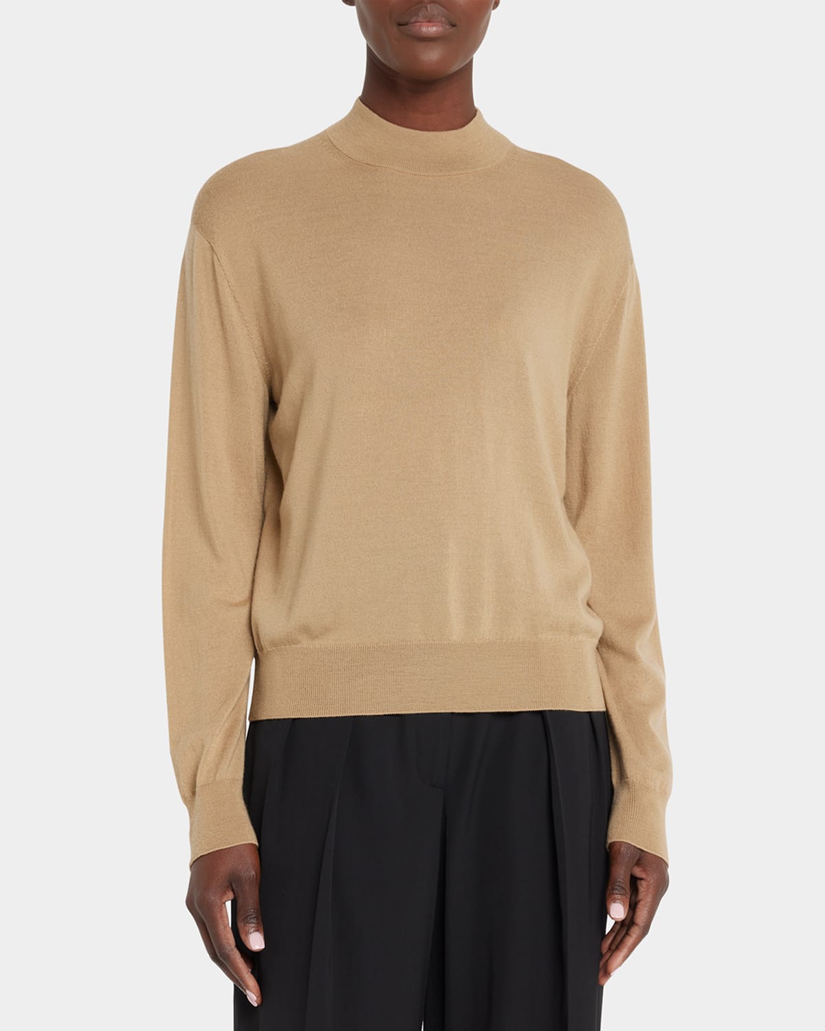 Vince Fine Gauge Seamless Mock Neck Wool Sweater In Sandalo