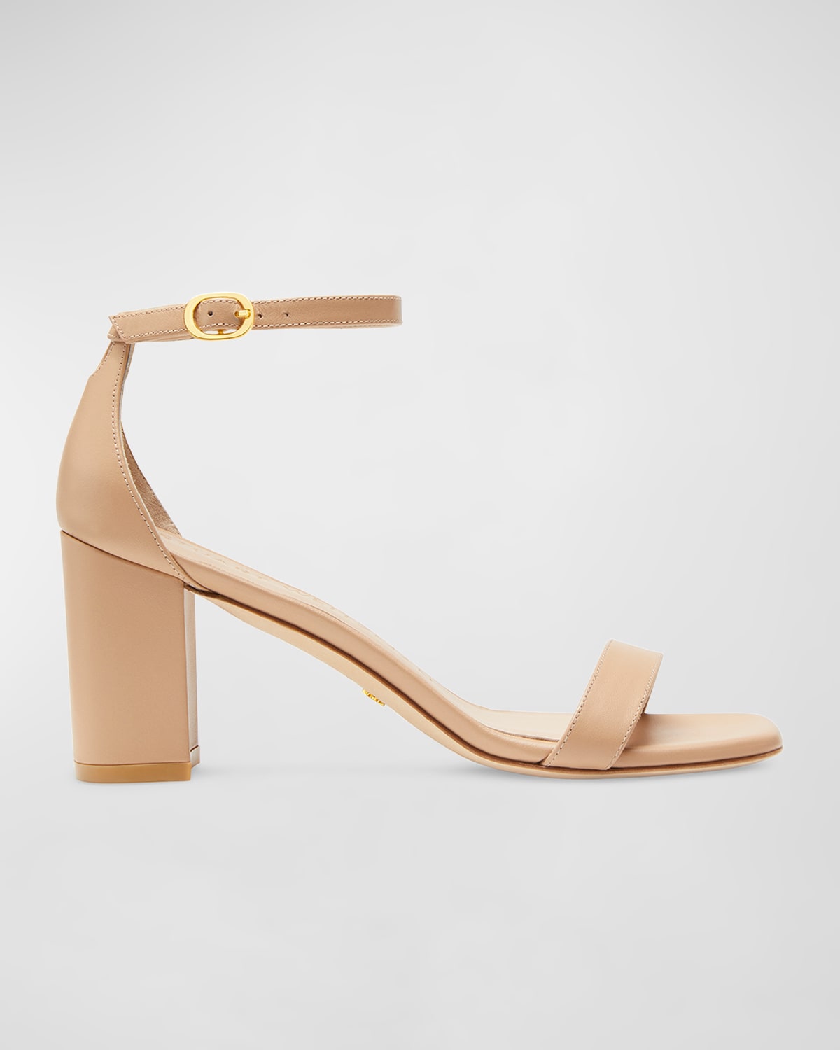 Shop Stuart Weitzman Nudistcurve Leather Ankle-strap Sandals In Adobe