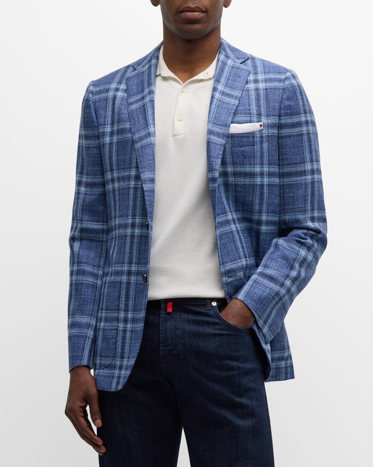 Kiton Men's Wool-silk Plaid Sport Coat In Blue Multi