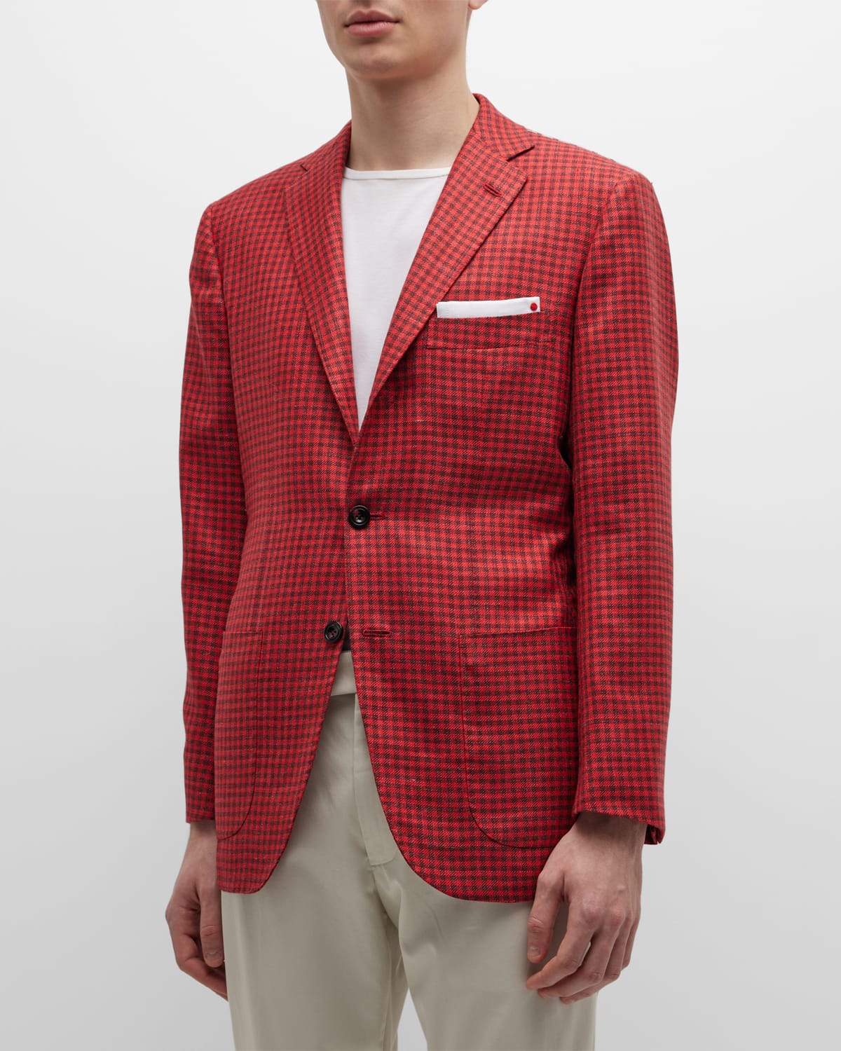 Kiton Men's Cashmere-blend Check Sport Coat In Red Multi