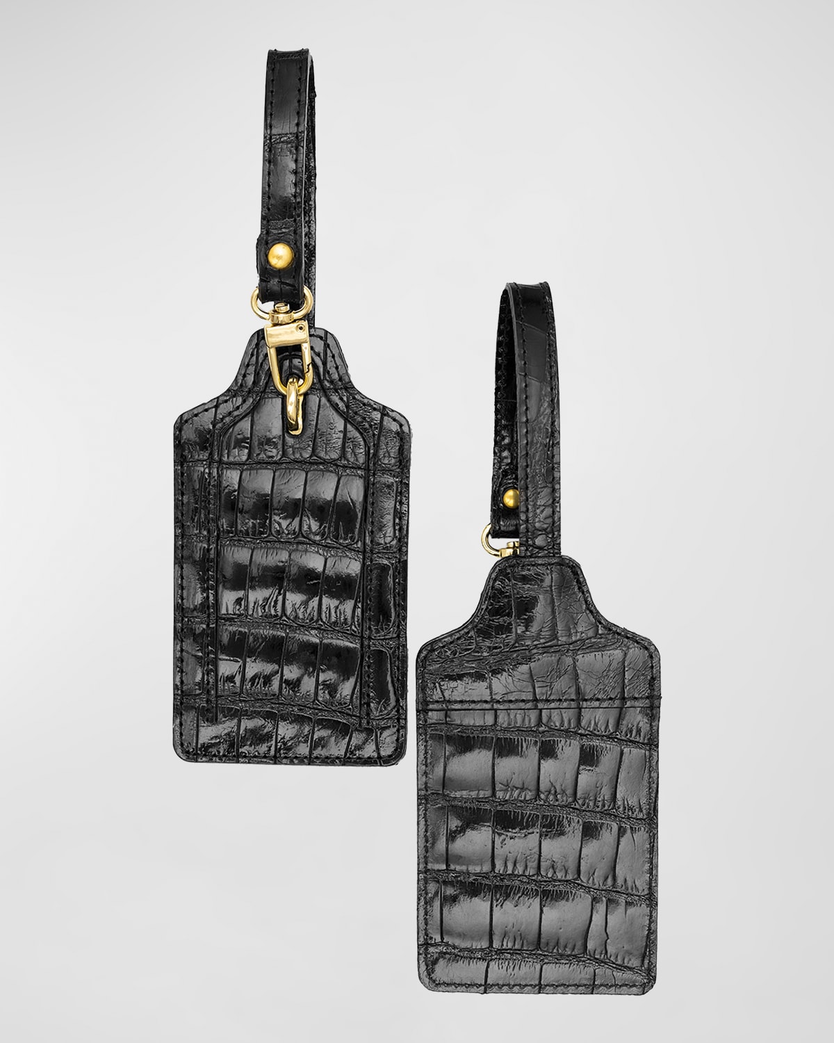 Shop Abas Alligator Leather Luggage Tag, Set Of 2 In Jet Black