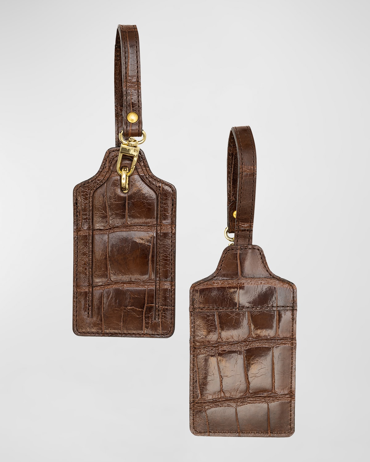 Shop Abas Alligator Leather Luggage Tag, Set Of 2 In Deep Brown