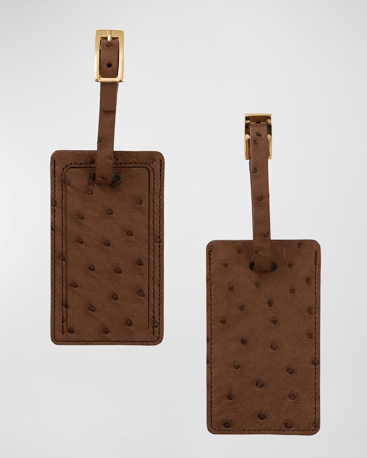 Abas Ostrich Leather Luggage Tag, Set Of 2 In Brown
