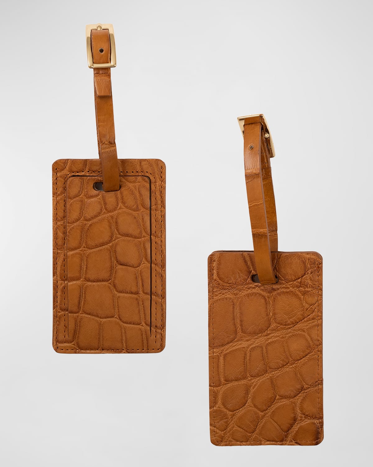 Shop Abas Alligator Leather Luggage Tag, Set Of 2 In Tan