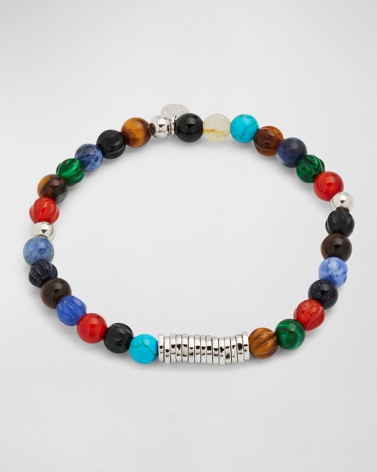 Men's &ZeroWidthSpace;Sterling Silver Discs Multicolor Stones Bracelet