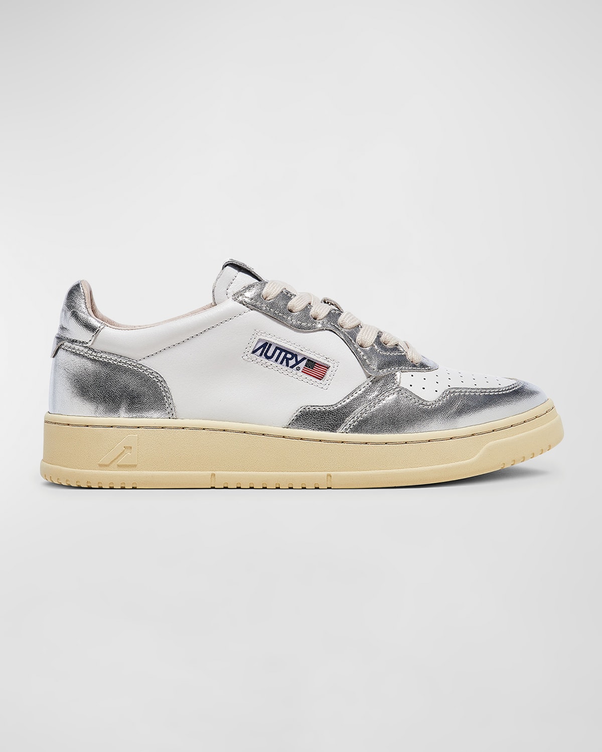 Shop Autry Medalist Low-top Bicolor Leather Sneakers In White Silver