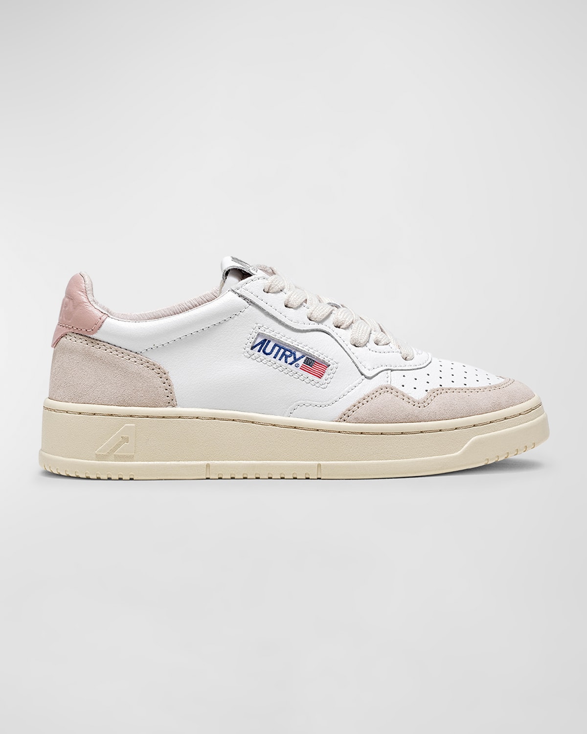 Shop Autry Medalist Low-top Mixed Leather Sneakers In White Pink