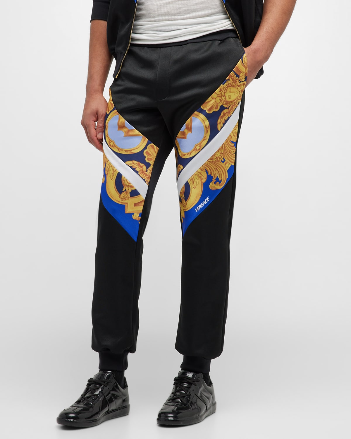 Versace Barocco Print Track Pants In Navycobaltgold