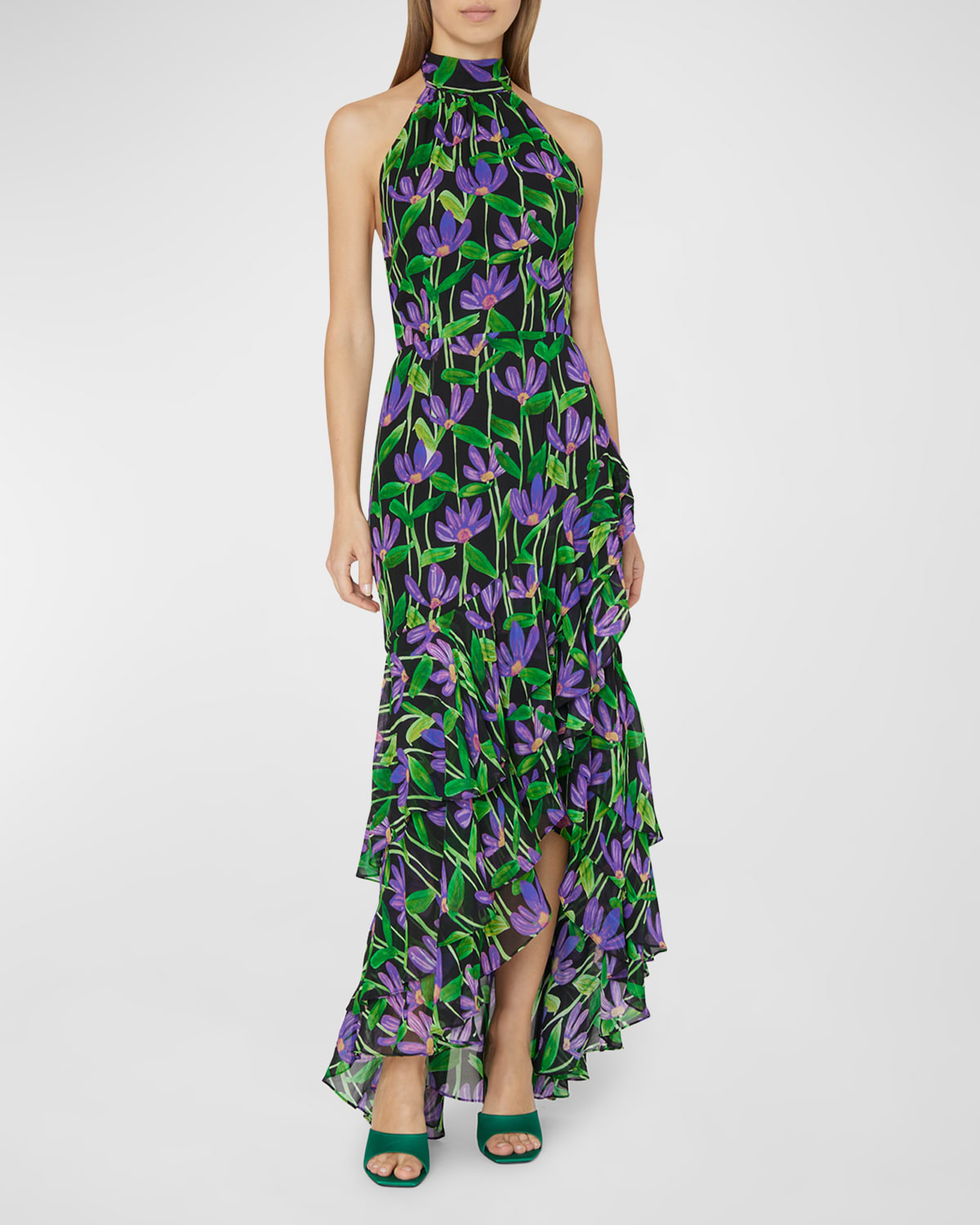MILLY LINLEY TIERED FLORAL-PRINT HALTER DRESS