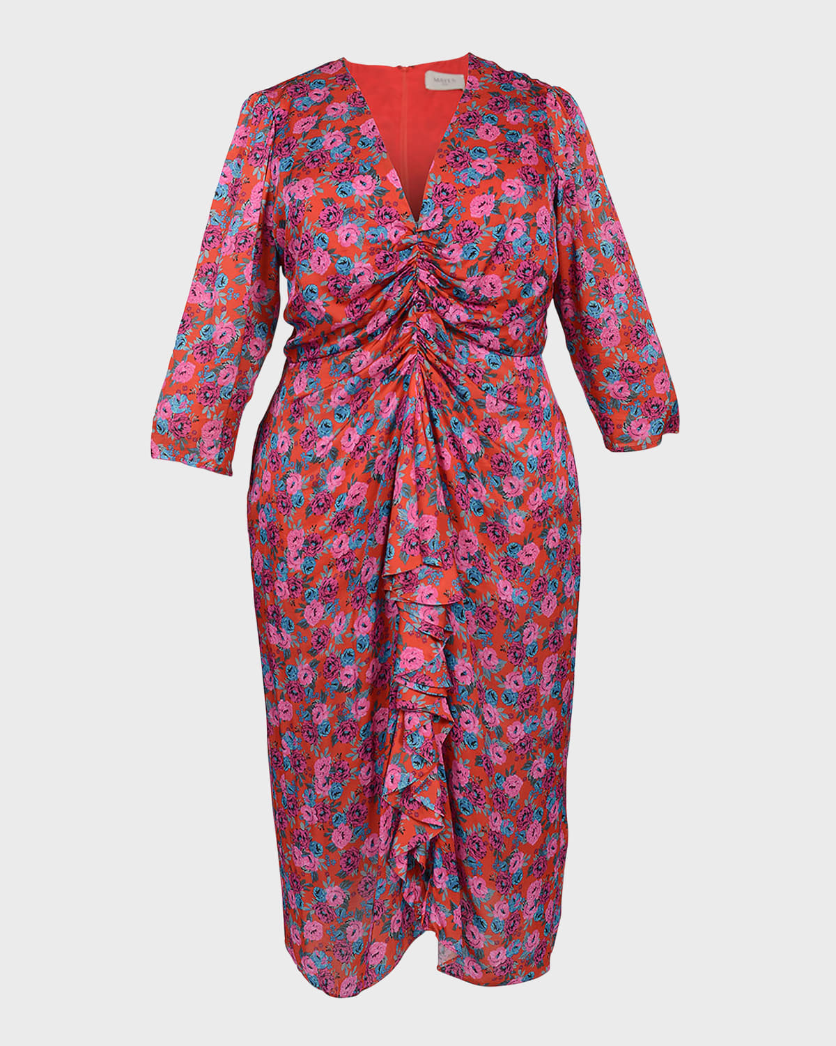 Mayes Nyc Winnie Floral-print Ruffle-front Midi Dress In Mini Rose Print