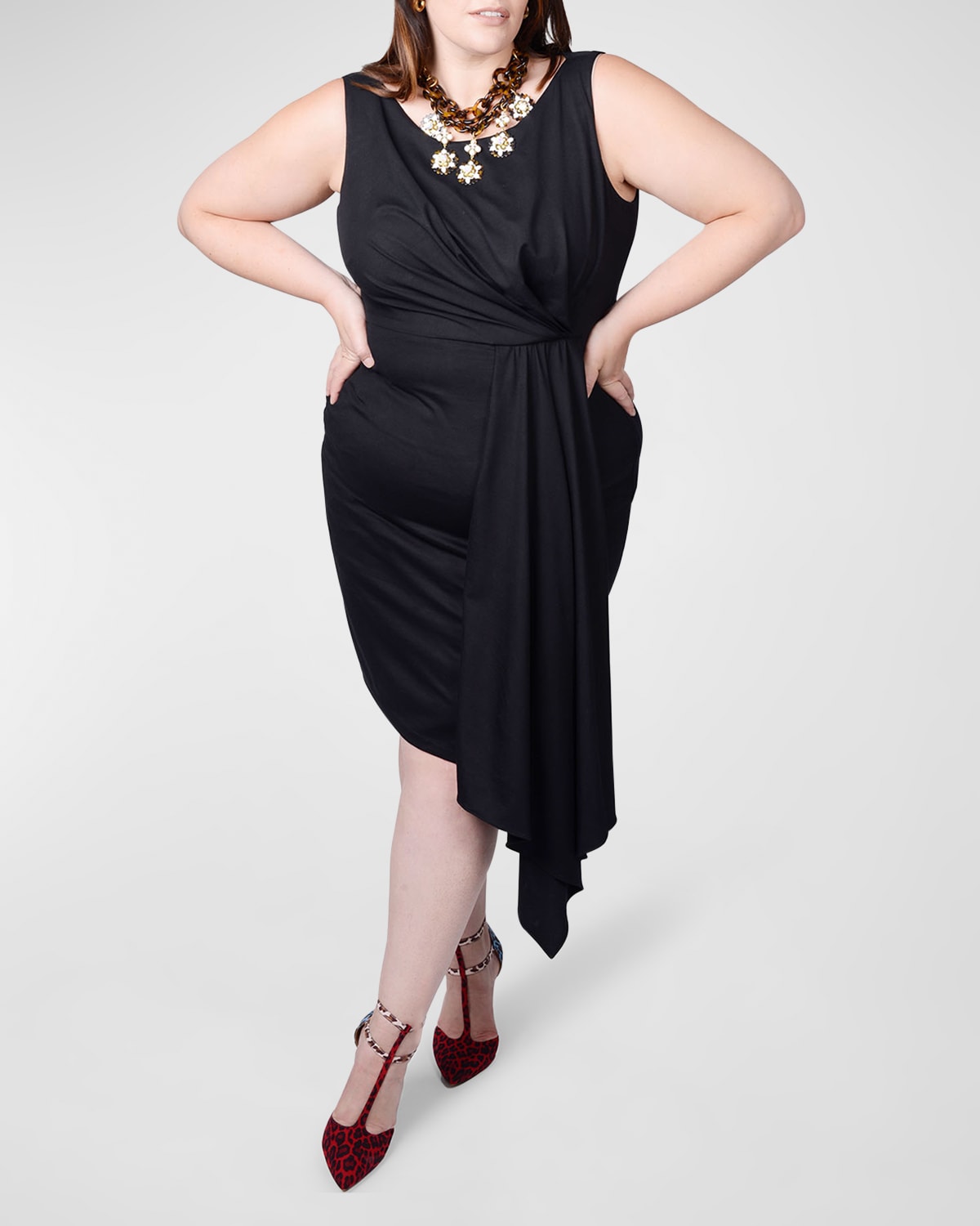 Mayes Nyc Plus Size Adele Draped Sheath Dress In Black Solid